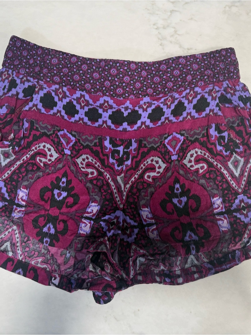 Express Purple and Black Paisley-Print High Waist Women’s Shorts